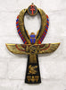 Ebros Crux Ansata Egyptian Golden Ankh With Winged Scarab Maat And Eye Of Horus Wedjat Wall Decor 3D Plaque Figurine 8" High New Age Hieroglyphs Symbol of Life Health And Balance Decorative Accent